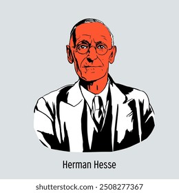 Hermann Hesse - German writer and artist, Nobel Prize laureate. Vector illustration