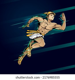 Hermes ancient greek god  one of the 12 Olympians. vector illustration. he runs closer to the speed of light.