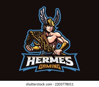 Hermes god mascot logo design. Vector illustration god of luck. Logo illustration for mascot or symbol and identity, emblem sports or e-sports gaming team