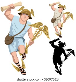 Hermes: Greek god Hermes isolated on white and in 3 versions. 