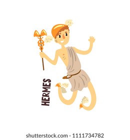 Hermes Olympian Greek God, ancient Greece mythology character vector Illustration on a white background