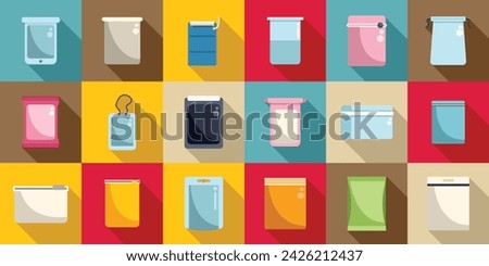 Hermetic bag icons set flat vector. Air bag sealed. Pack conserved