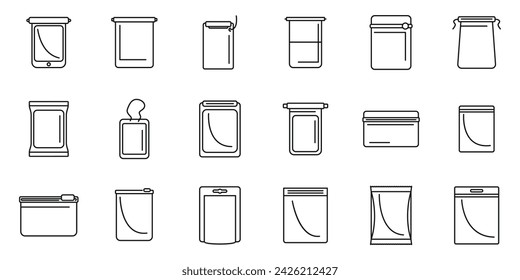 Hermetic bag icons set outline vector. Air bag sealed. Pack conserved