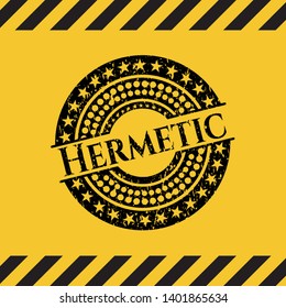 Hermetic inside warning sign, black grunge emblem. Vector Illustration. Detailed.