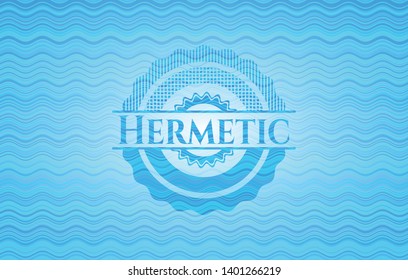 Hermetic sky blue water wave emblem background. Vector Illustration. Detailed.