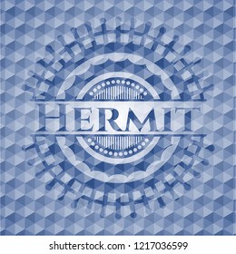 Hermit blue emblem with geometric background.