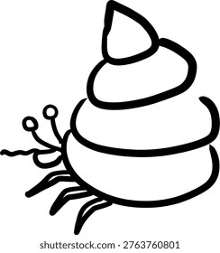Hermit Crab Cartoon Doodle Outline Vector Illustration