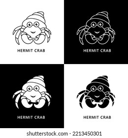 Hermit Crab Cartoon Illustration Vector. Crustacean Mascot Logo. Ocean Animal Icon Character