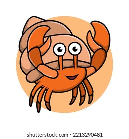 Hermit crab cartoon Logo. Crustacean animal icon symbol