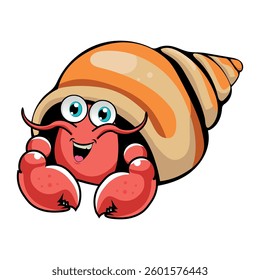 Hermit Crab in cartoon style, vector illustration.