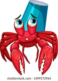 Hermit crab with coffee cup on the back illustration