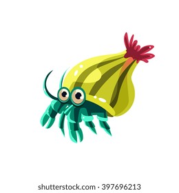 Hermit Crab. Cute Vector Illustration Collection of sea life