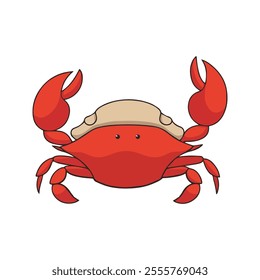 Hermit Crab Flat Vector Illustration, Simple Stylized Design, Orange-Red Body, Large Claws, Minimalist Look, Clean Lines, White Background