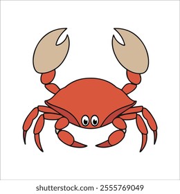 Hermit Crab Flat Vector Illustration, Simple Stylized Design, Orange-Red Body, Large Claws, Minimalist Look, Clean Lines, White Background