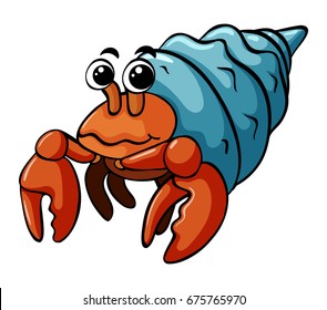 Hermit crab with happy face illustration
