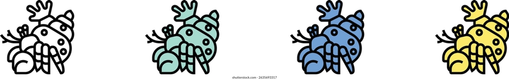 hermit crab icon. Outline, Green, Blue and Yellow Style Design Isolated On White Background