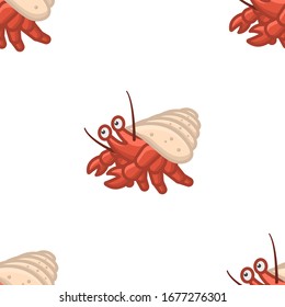 Hermit crab icon. Seamless pattern. Cartoon isolated image on a white background. Vector.