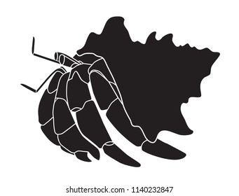 Hermit crab. Isolated crab black and white on white background, Vector.