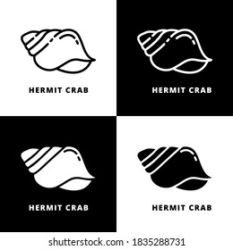 Vector con el logotipo del cangrejo ermitaño. Hermit Animal Icon Line Y Glifh Style. Ilustración del símbolo marino animal