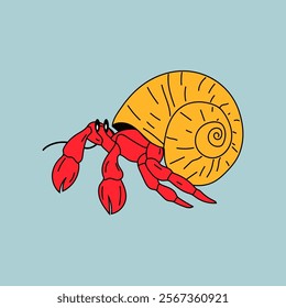 A hermit crab. Seafood shop logo, sign board, restaurant menu, fish market, banner, poster design template. Flat design