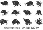 Hermit crab silhouettes, Hermit silhouette, Hermit crab vector illustration