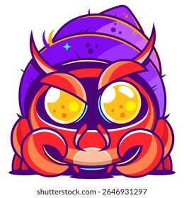 Hermit crab vector illustration. Cute shell-dwelling hermit crab cartoon clipart, animal in flat style. Sea animals, underwater creatures, ocean animals, marine life concept. Hermit crab vector