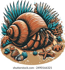 Hermit crab vector style with white background