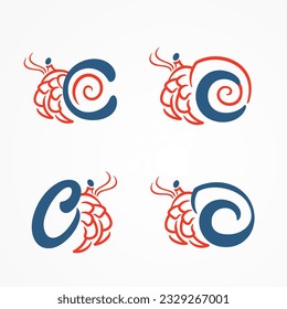Hermit crabs   C initial it's shells vector design and diferent style  isolated vector idea   separated layers