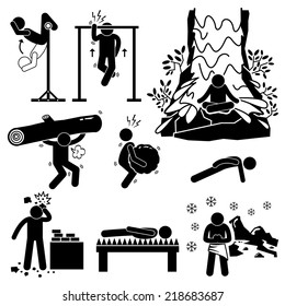 Hermit Extreme Physical and Mental Training Stick Figure Pictogram Icons