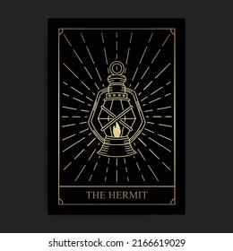 The hermit magic major arcana tarot card with engraving, hand drawn, luxury, celestial, esoteric, fit for spiritualist, religious, paranormal, tarot reader, astrologer or tattoo