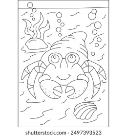 hermit sea animal coloring book page for kids or grown adults creative coloring mindful relaxation activity