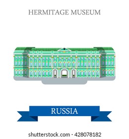 Hermitage Museum in Saint Petersburg Russia. Flat cartoon style historic sight showplace attraction web site vector illustration. World country city travel sightseeing Russian Federation collection.