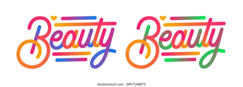 Hermoso Lettering de colores vibrantes con escritura script para diseños y arte