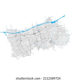 Herne, North Rhine-Westphalia, Germany high resolution vector map with city boundaries and editable paths. White outlines for main roads. Many detailed paths. Blue shapes and lines for water.