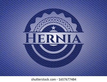 Hernia badge with denim texture. Vector Illustration. Detailed.
