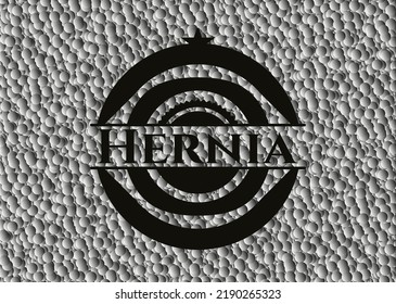 Icono oscuro de Hernia o emblema con fondo de burbujas grises. Ilustración vectorial. Detallado. 