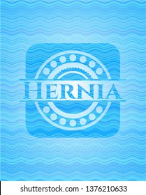 Hernia light blue water wave badge background.