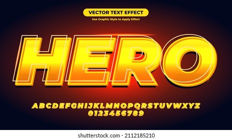 Hero 3D Text Effect. Neon Text Effect Template With 3d Style Use For Title, Headline, Logo And Business Brand