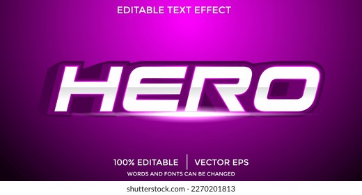Efecto de texto 3D para héroe. Plantilla de efecto de texto neón con estilo 3d para título, titular, logotipo y marca comercial