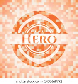 Hero abstract emblem, orange mosaic background