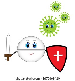 hero antibiotic pill tablet  fight with virus illustration