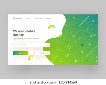 Hero banner or responsive landing page design with geometrical abstracts for creative agency concept.