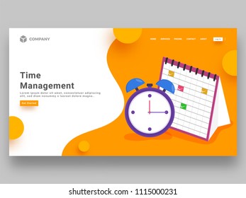 Hero banner or web template design, time management concept with marking of completed task within time period. 