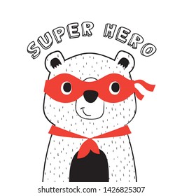 Hero Bear Drawn As Vector For Tee Print