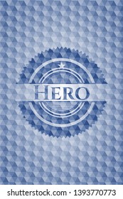 Hero blue emblem with geometric pattern. Vector Illustration. Detailed.