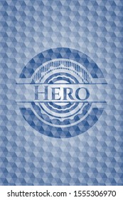 Hero blue emblem with geometric pattern background. Vector Illustration. Detailed.