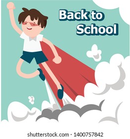 hero Boy flying theme. Back to school style design vector illustration.
