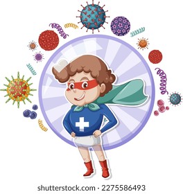 Hero boy surrounded by germs illustration