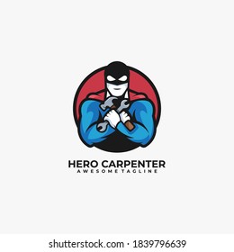 Hero carpenter illustration logo design vector