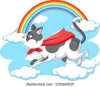 A hero cat flying on sky background illustration